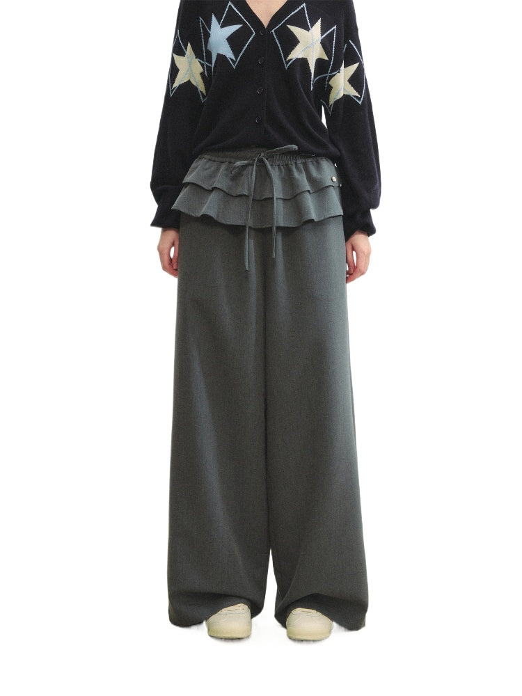 Two-piece Double-layer Ruffle Tie Straight Pants - CHINASQUAD