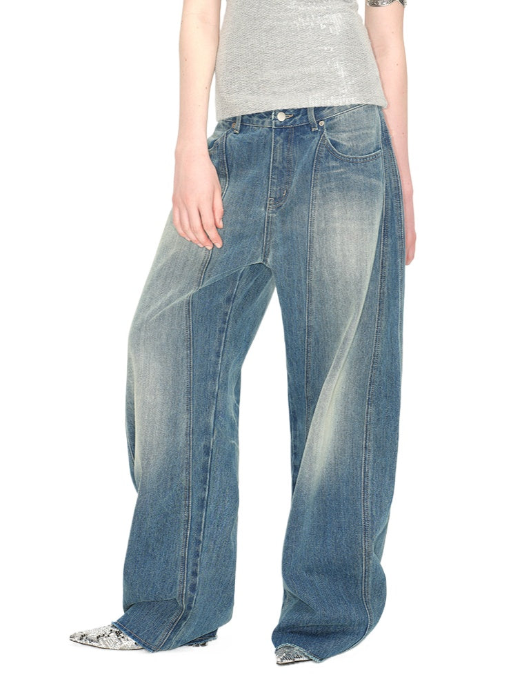 Wash Deconstructed Curved Denim Pants