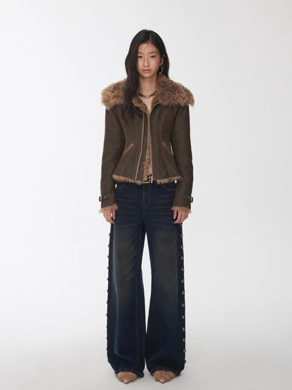 Faux Shearling-Lined Washed Leather Slim Jacket