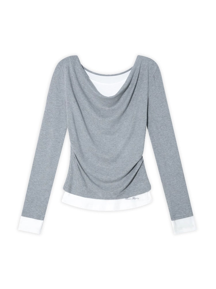Dangle Collar Fake Two-Piece Color-Blocked Blouse - CHINASQUAD