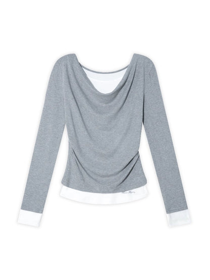 Dangle Collar Fake Two-Piece Color-Blocked Blouse - CHINASQUAD