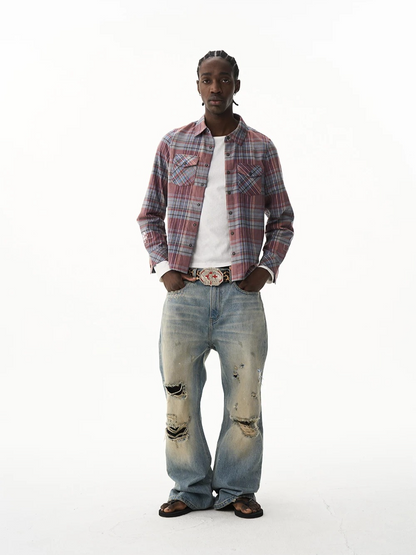 Cropped Embroidered Check Shirt