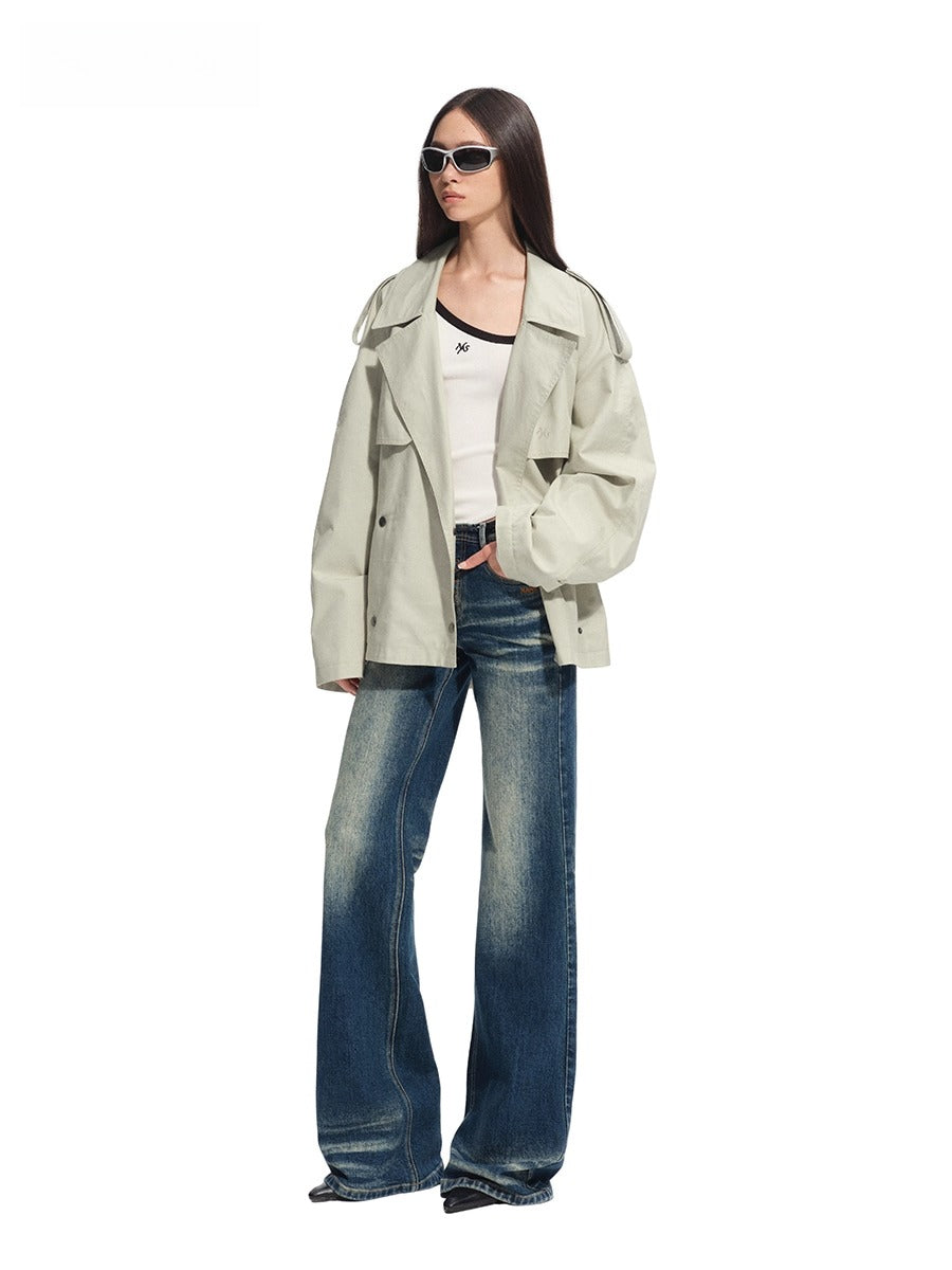 Draped Shoulder Oversize Trench Coat