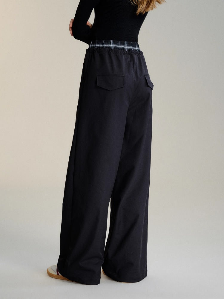 Black &amp; Brown Drawstring Wide-Leg Pants