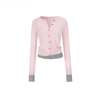 Patchwork Fitted Wool Knit Cardigan