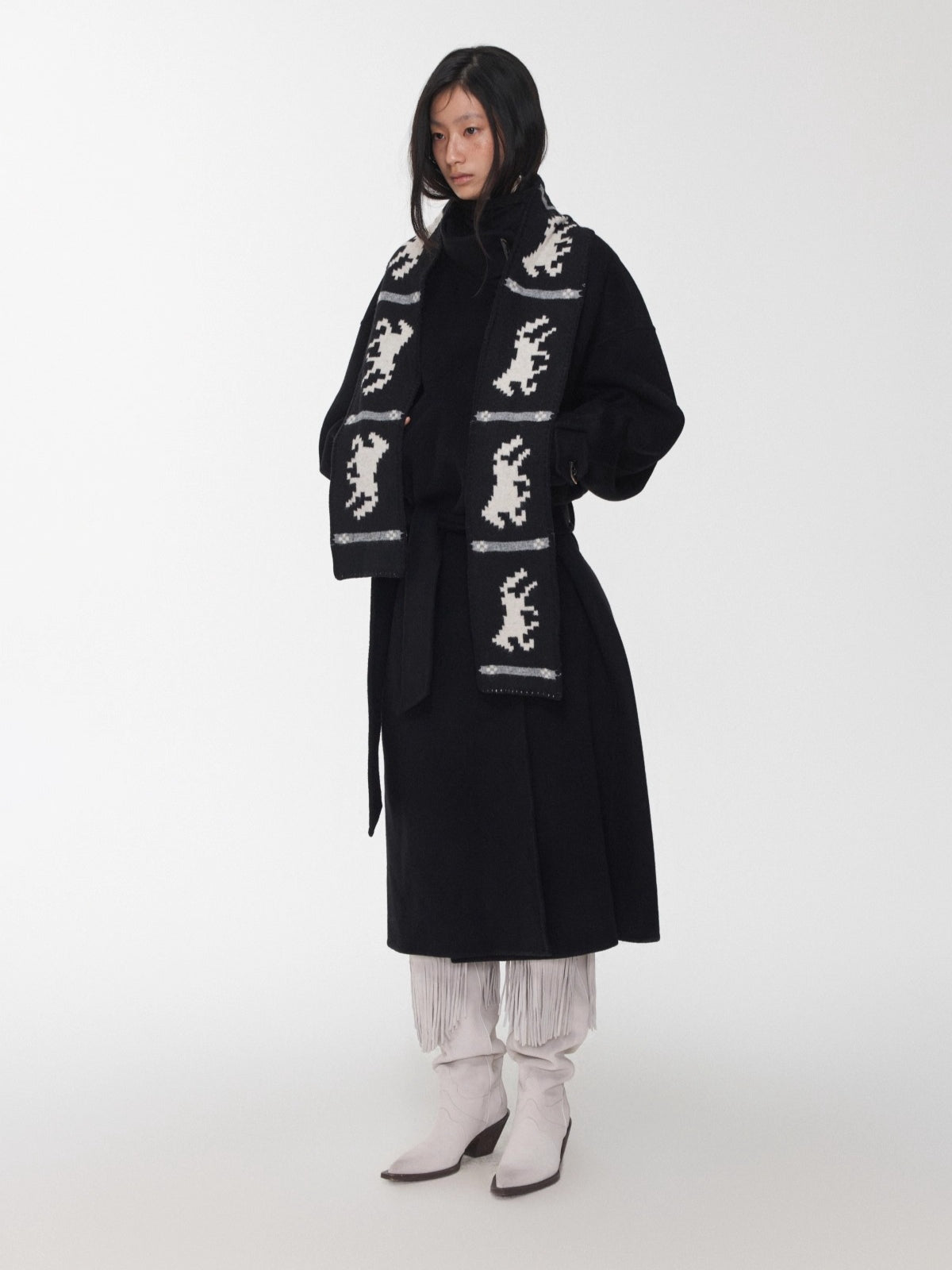 Fair Isle Pony Jacquard Knit Scarf