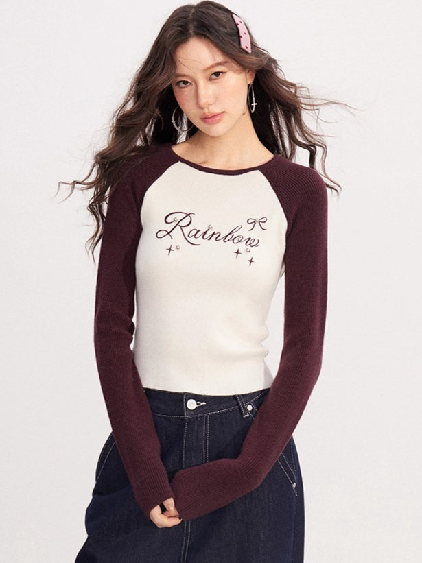 Contrast-Embroidered Raglan T-Shirt