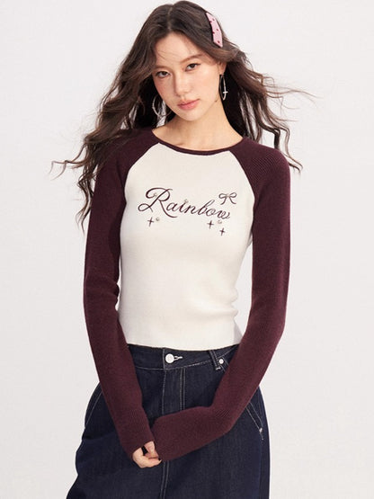Contrast-Embroidered Raglan T-Shirt