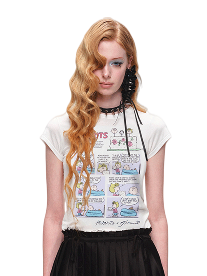 Snoopy Comic Print Fitted Basic T-Shirt
