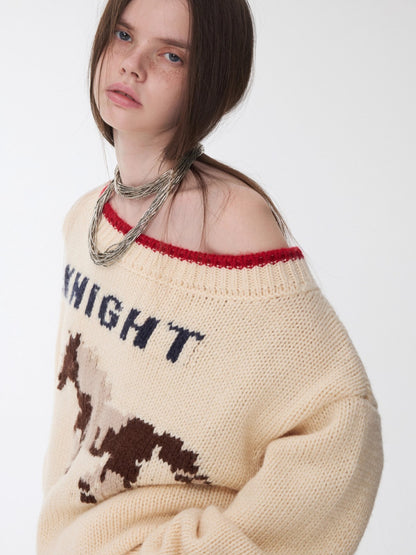 Fair Isle Icelandic Off-Shoulder Chunky Knit Sweater