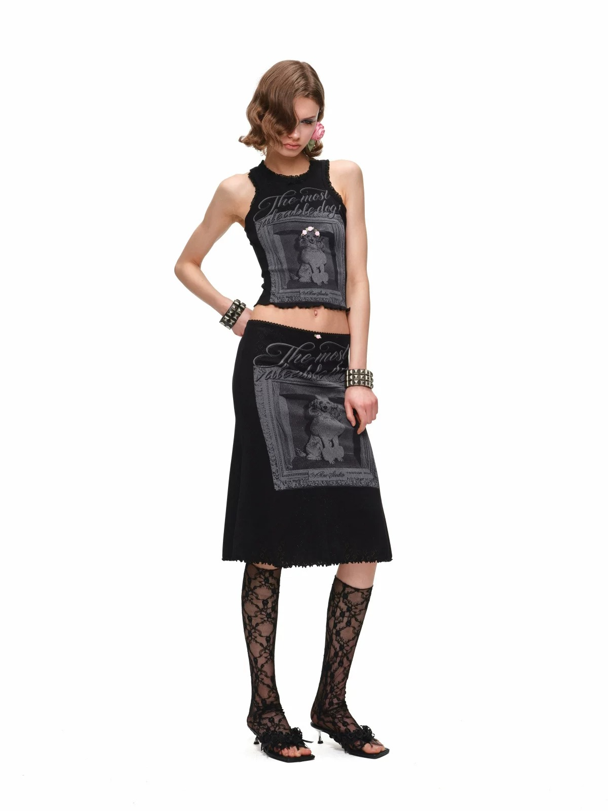 Vintage Frame Dog Print Tank &amp; Midi Skirt Set 1Jinn Studio