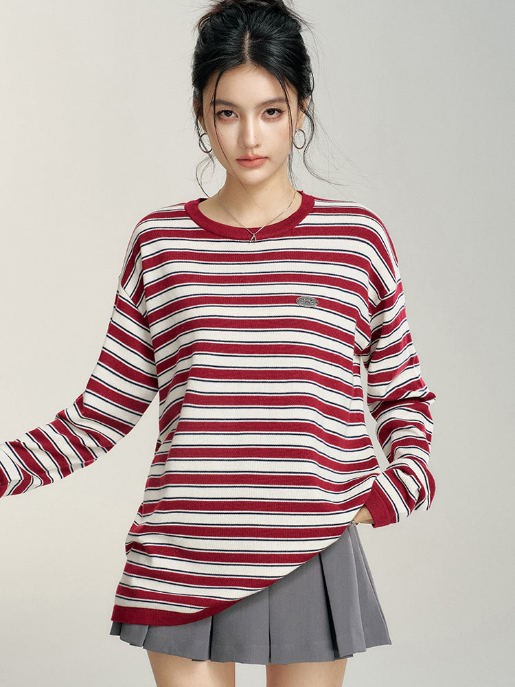 Striped Contrast Loose Knit Sweater