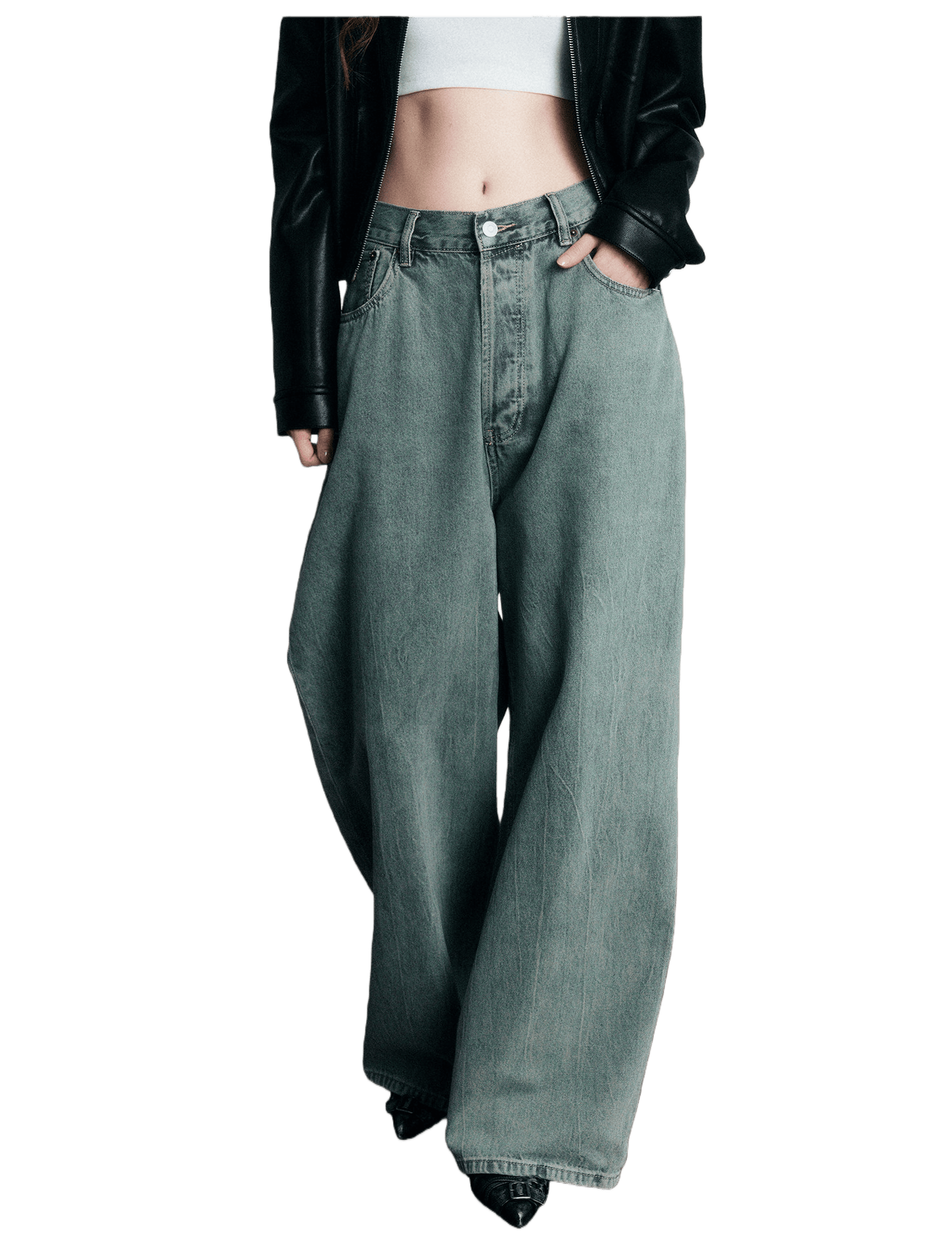 Washed Relaxed Low-Rise Wide-Leg Jeans