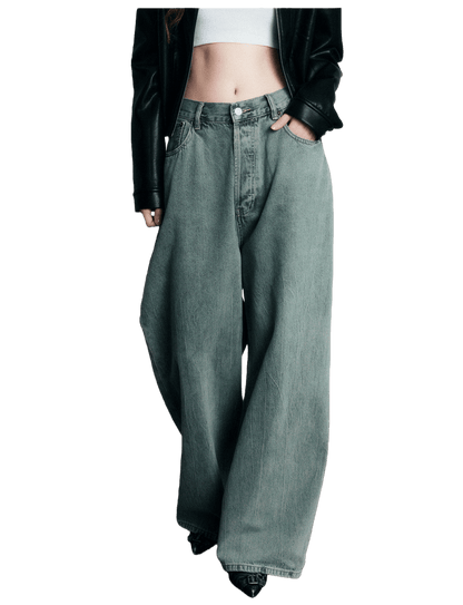 Washed Relaxed Low-Rise Wide-Leg Jeans
