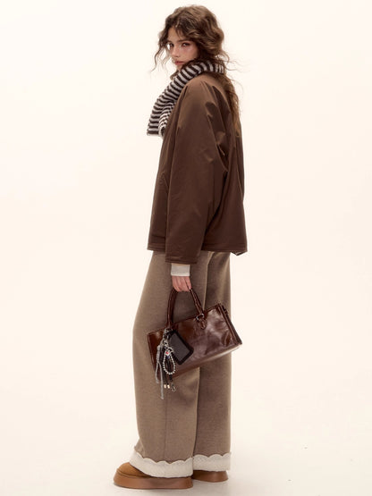 Reversible Striped Faux Scarf Detail Shearling Jacket