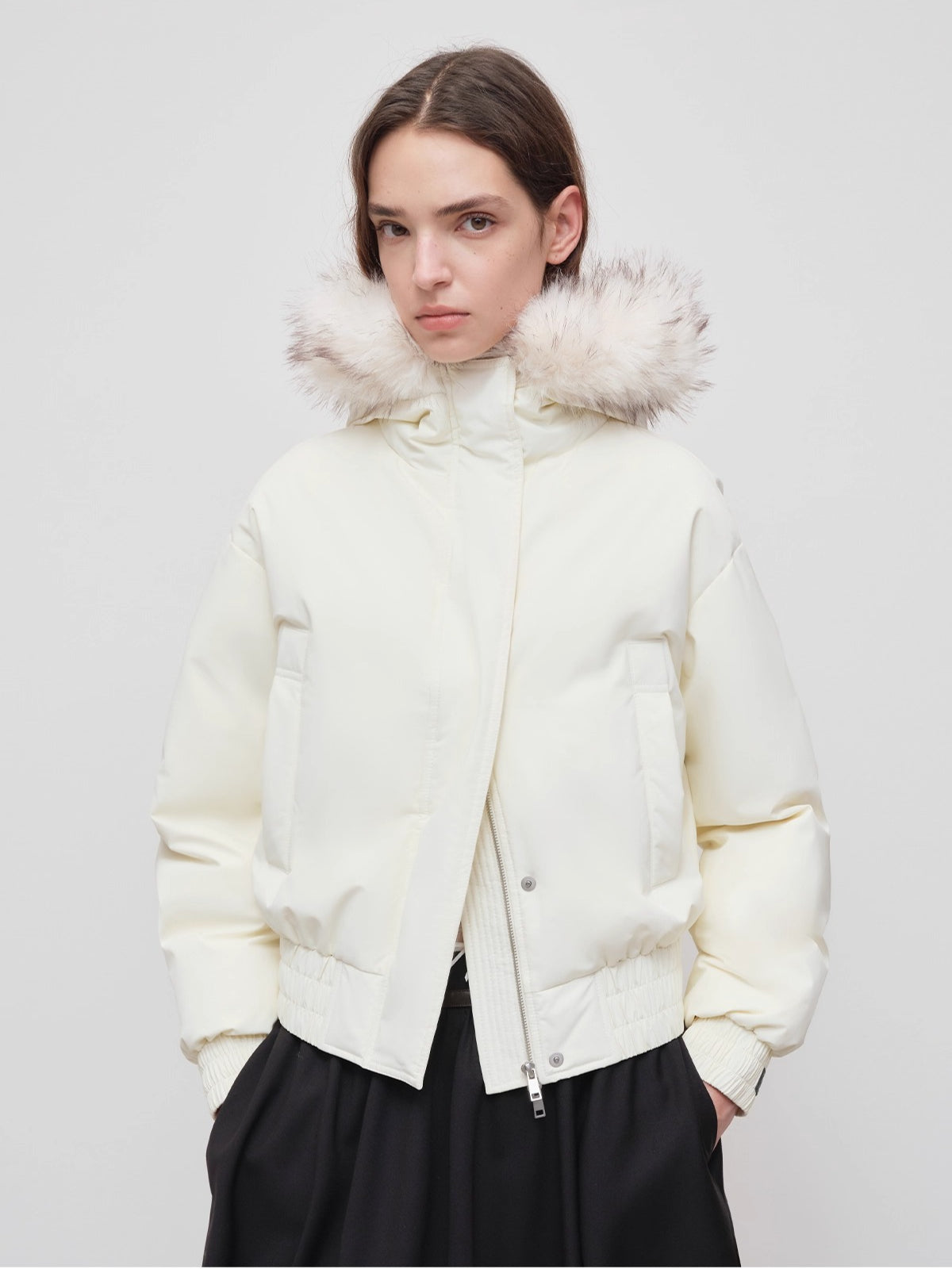 Faux Raccoon Fur Trim 90% White Duck Down Parka