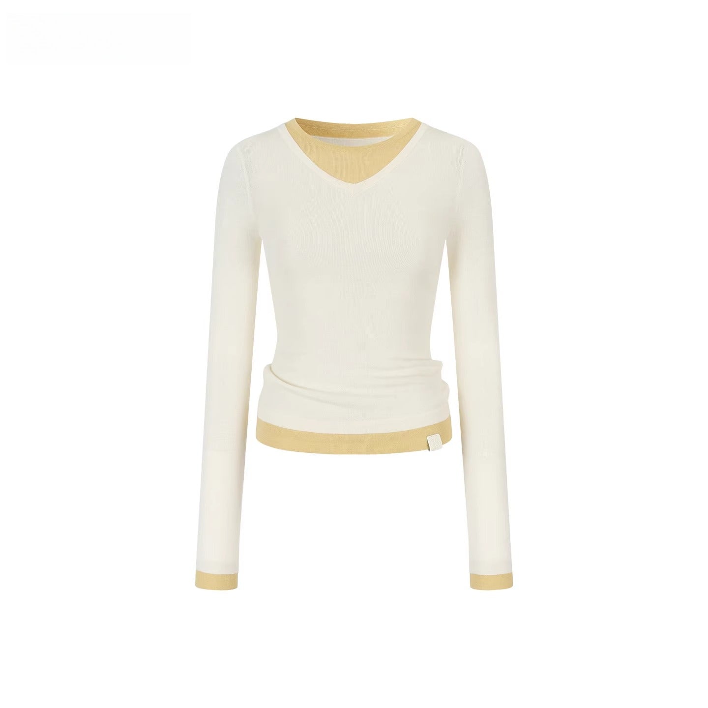 Contrast V-Neck Layered Knit Turtleneck