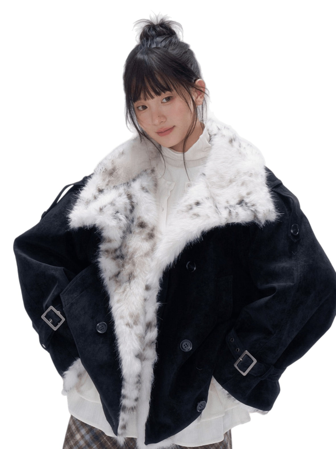 Faux Fur Leopard-Panel Parka Jacket