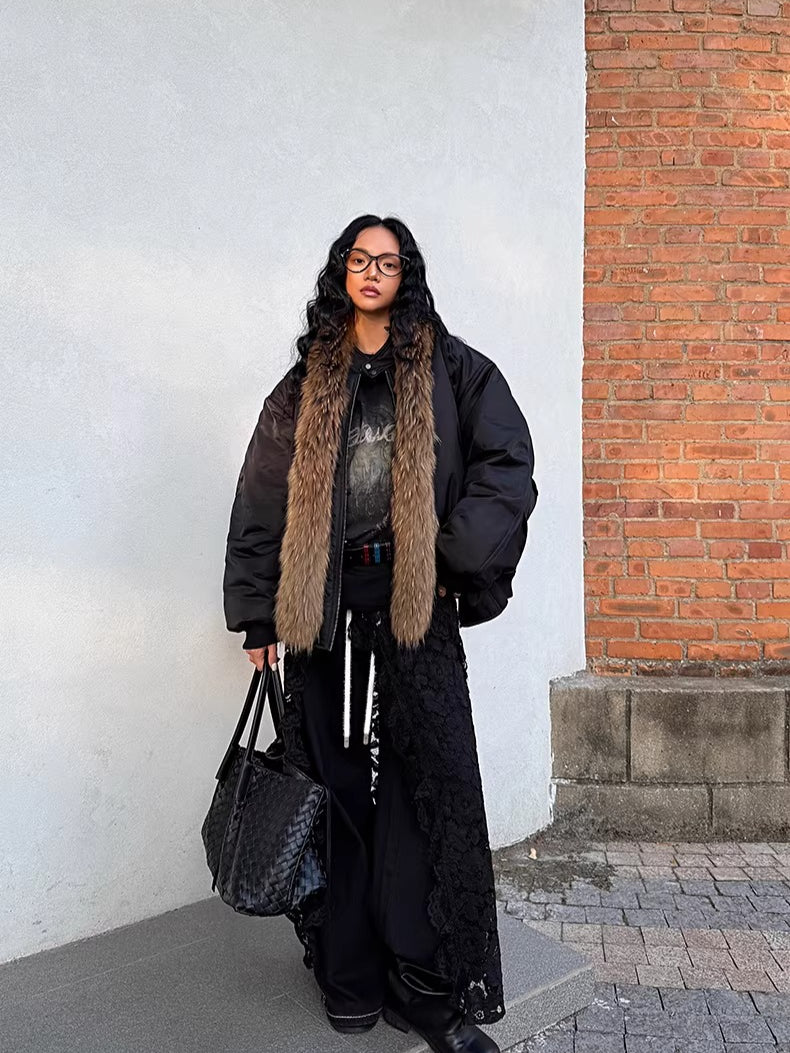 Raccoon Fur Trim Quilted Jacket