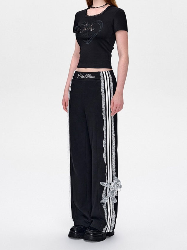 Lace Panel Relaxed Sweatpants Set