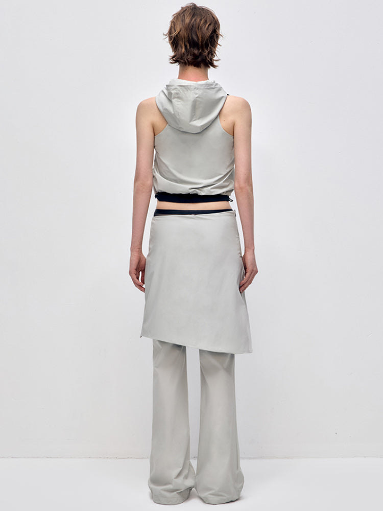 Color Blocking Fake Two-piece Zipper Slightly Flared Skirt