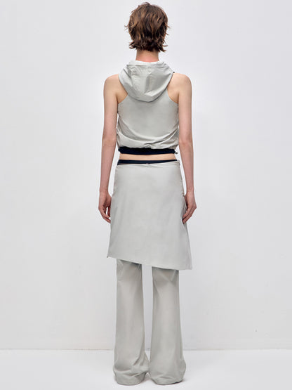 Color Blocking Fake Two-piece Zipper Slightly Flared Skirt