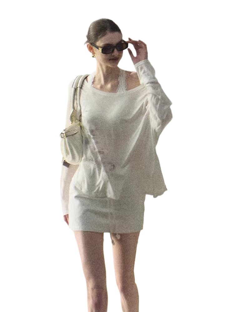 Asymmetric Wool-Modal Lightweight Off-Shoulder Knit T-shirt