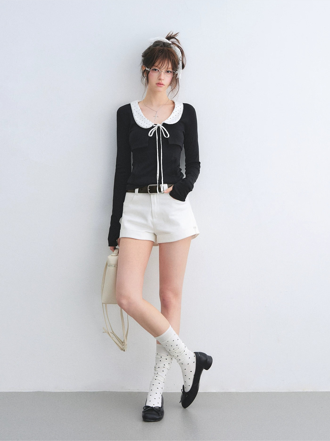 High-Waisted Straight-Leg Denim Shorts with Rolled Hem