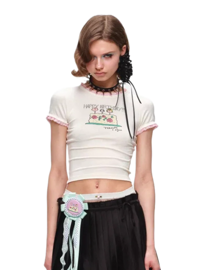 Snoopy Collaboration Lace-Trim Fitted Graphic T-Shirt