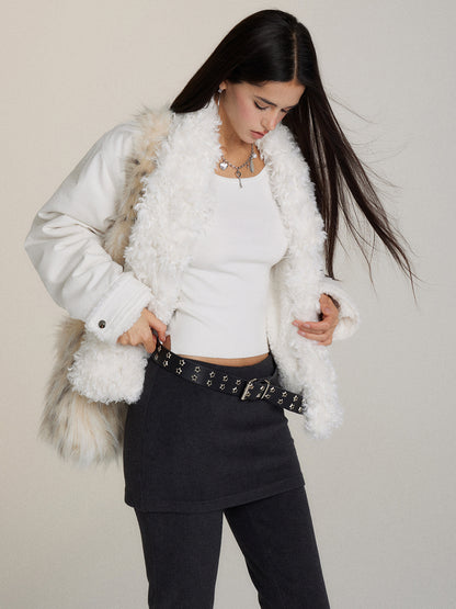 Fur Collar Two-Way Fuzzy Baseball Jacket