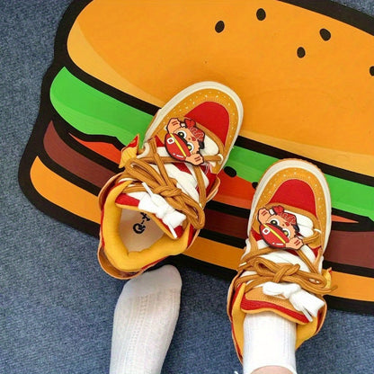 Orange Burger Embroidered Lettering Low-Top Skate Sneakers