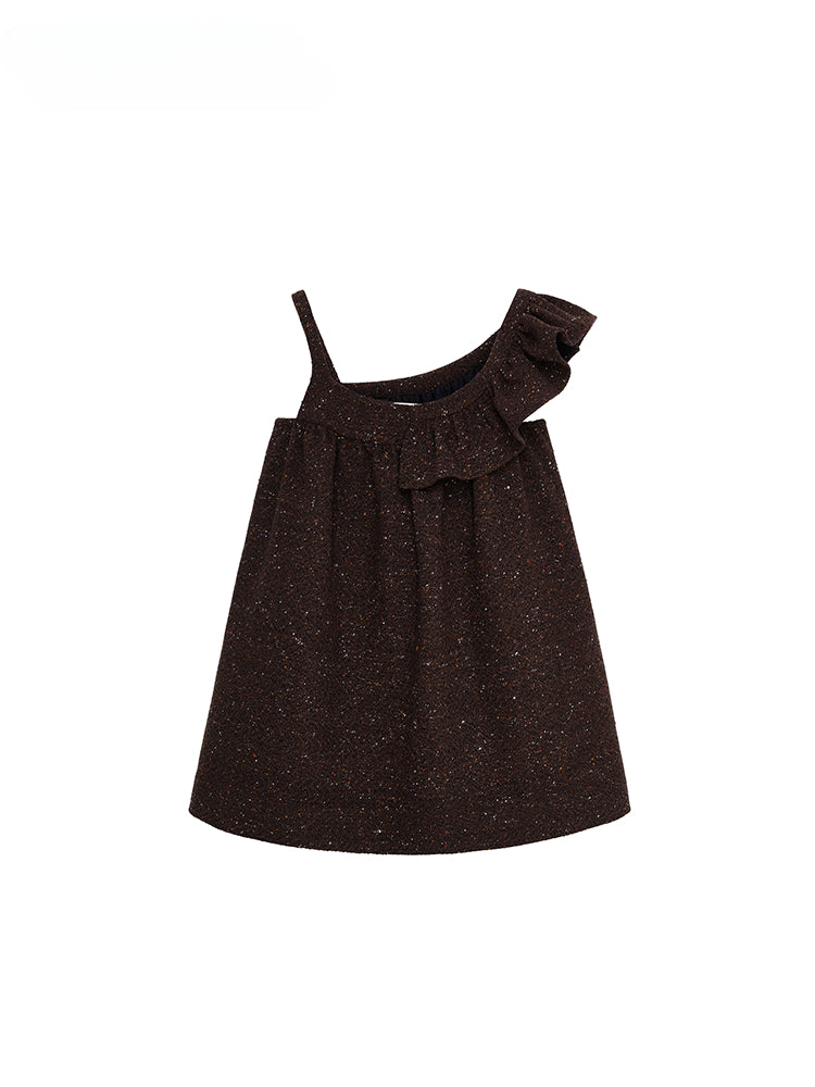 Brown Asymmetric Vintage Wool Dress