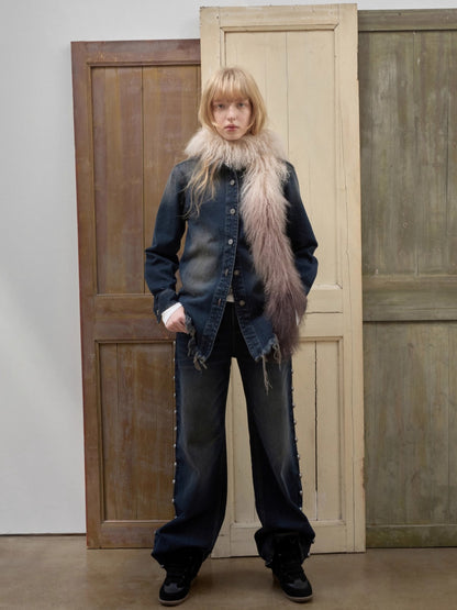 Ombre Shearling Wool Long Scarf