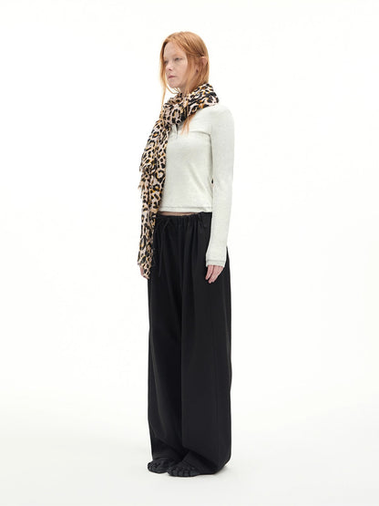 Drawstring Wool-Blend Wide-Leg Pants