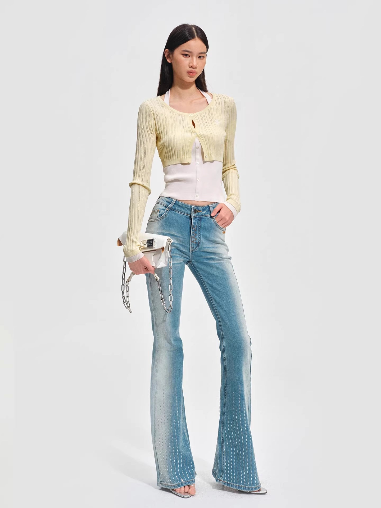 Faux Layered Slim-Fit Knit Cardigan