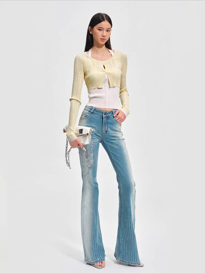 Faux Layered Slim-Fit Knit Cardigan