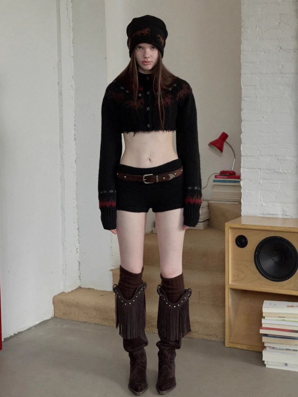 Fair Isle Pony Jacquard Knit Short Cardigan &amp; Shorts Set