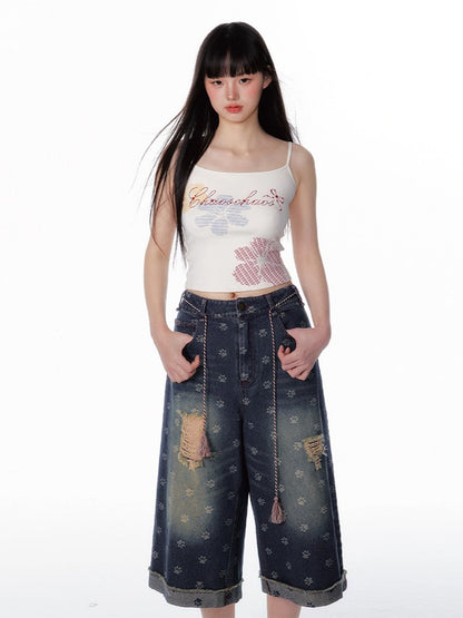 Vintage Washed Cropped Denim Jeans