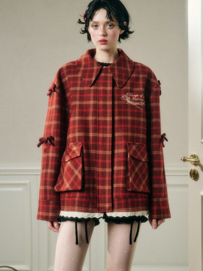 Cherry Bow Plaid Coat