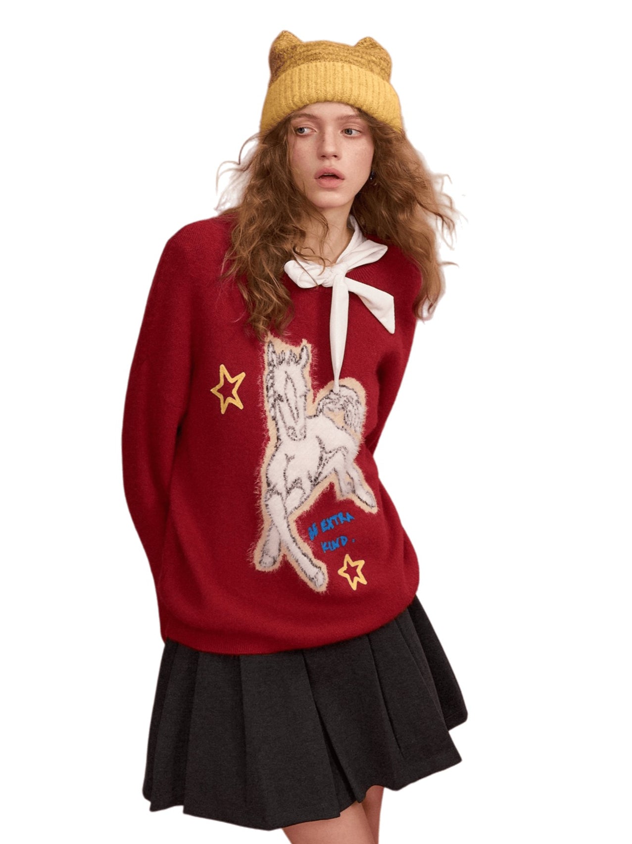 Cyber Pony Jacquard Oversized Knit Sweater