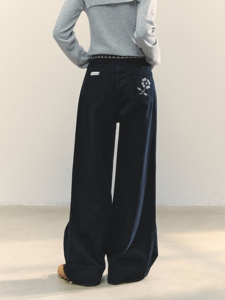 Cross-Stitch Floral Wide-Leg Pants - CHINASQUAD