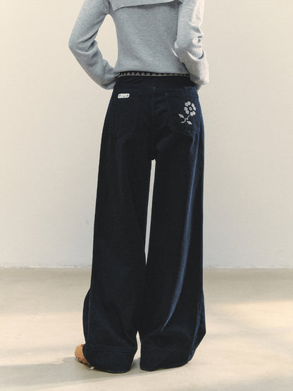 Cross-Stitch Floral Wide-Leg Pants - CHINASQUAD