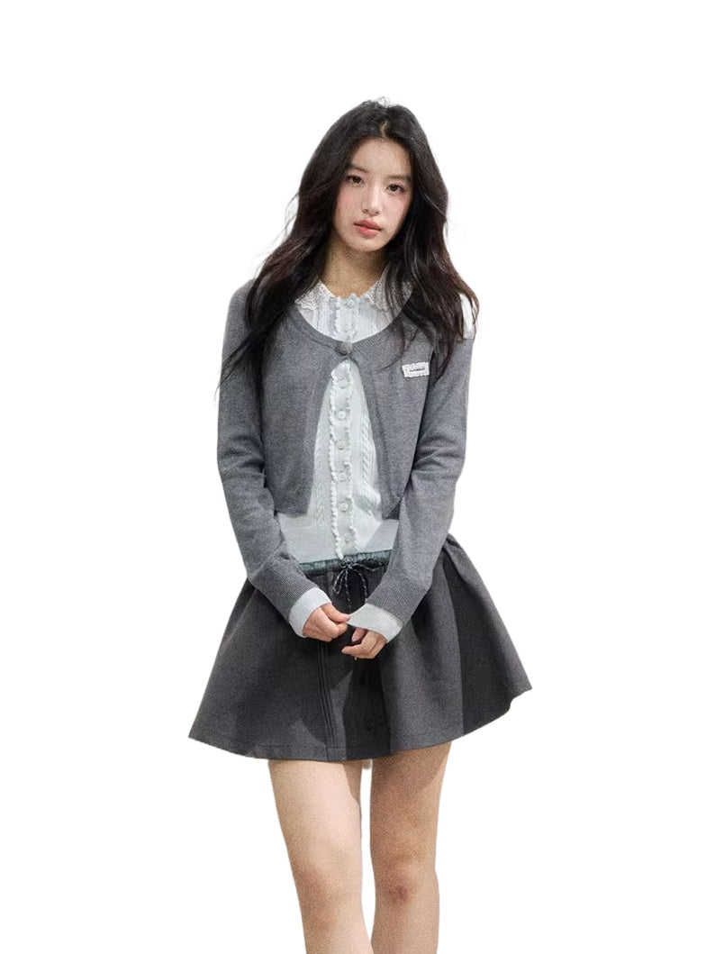 Lace Collar Fake Two-piece Cardigan - CHINASQUAD
