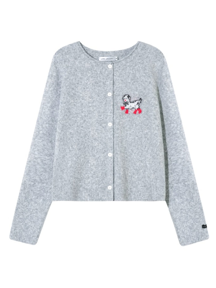 Crew Neck Dalmatian Jacquard Knit Cardigan - CHINASQUAD