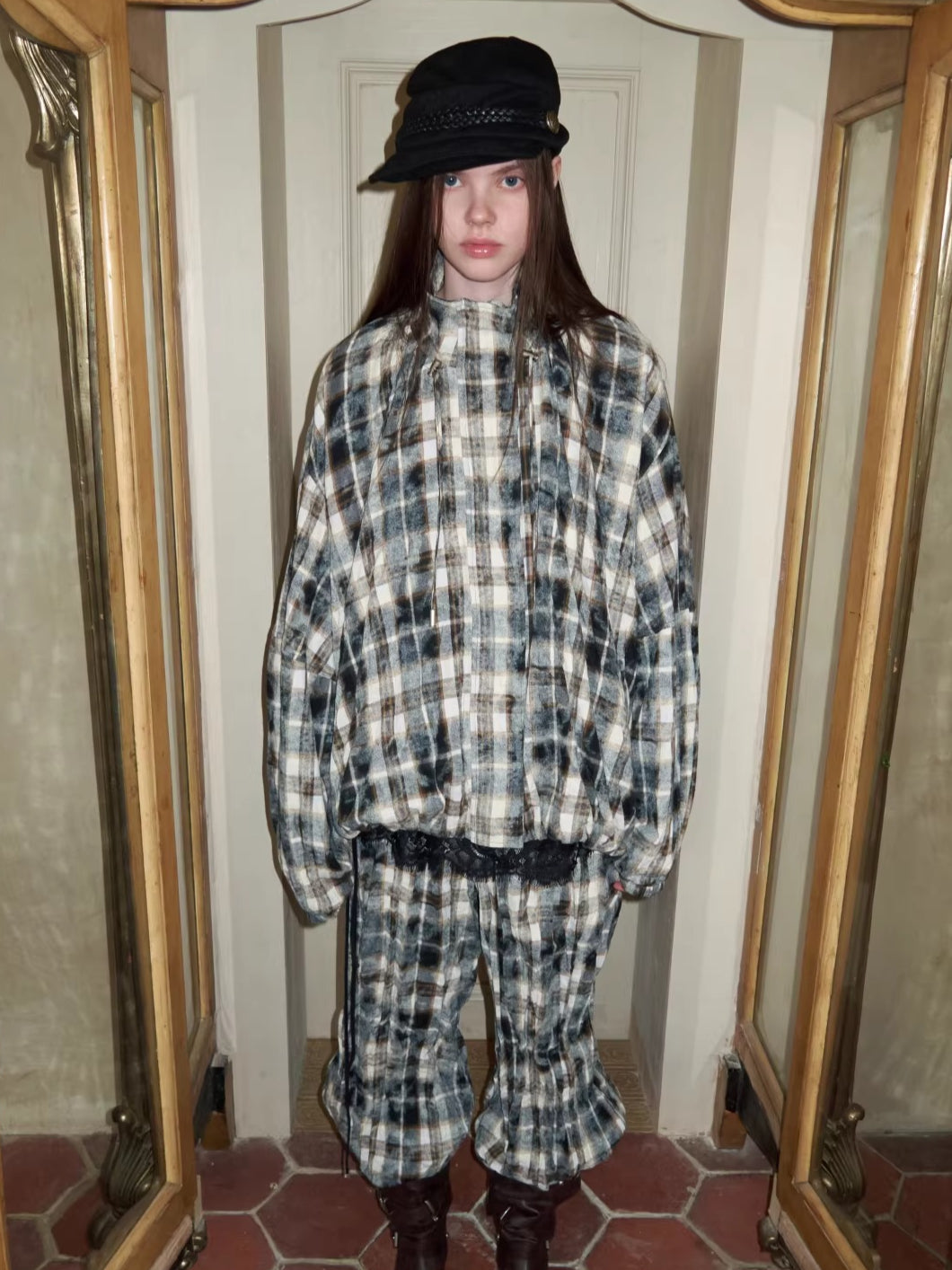 Ruched Stand-Collar Oversized Jacket