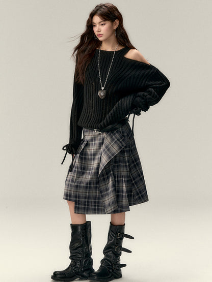 Asymmetrical Plaid Midi Skirt