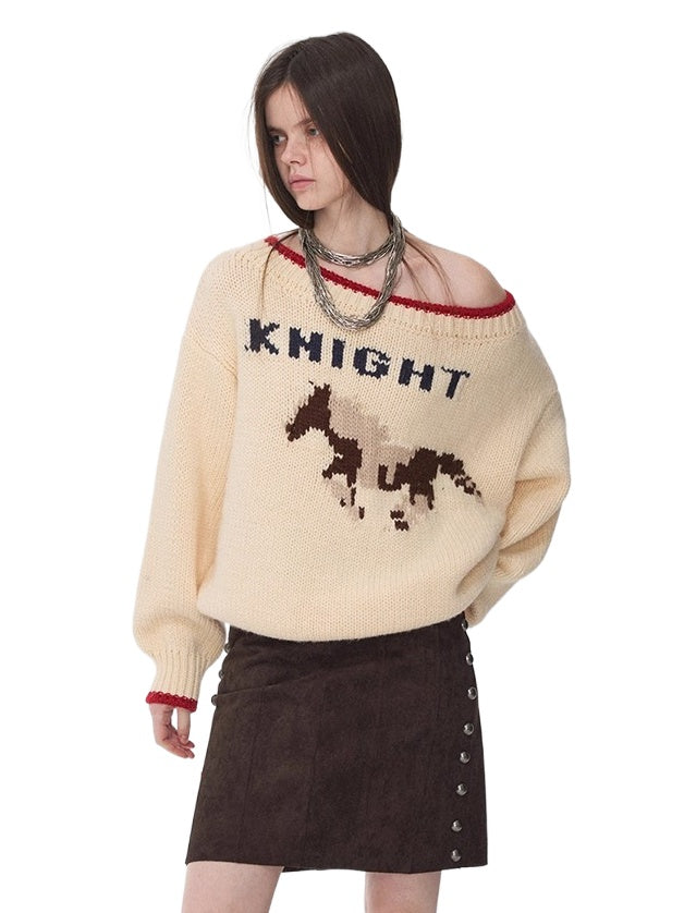 Fair Isle Icelandic Off-Shoulder Chunky Knit Sweater