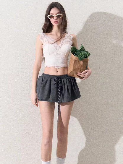 Drawstring Bubble Mini Skirt