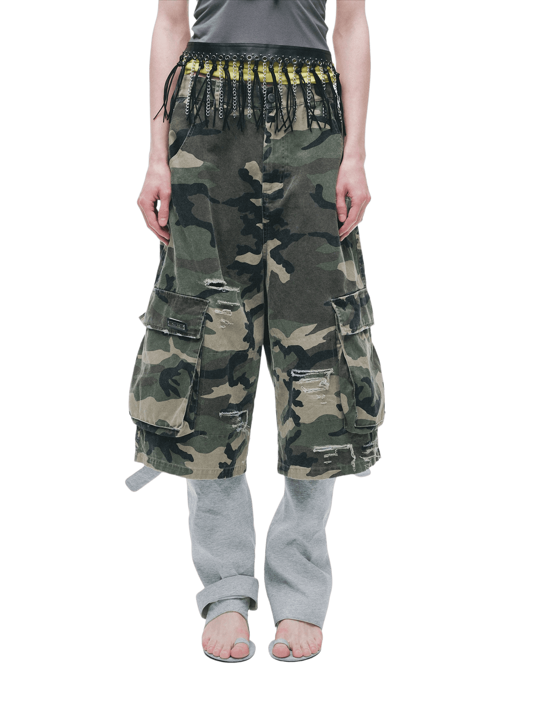 Distressed Slim-Fit Cotton Mid-Length Shorts