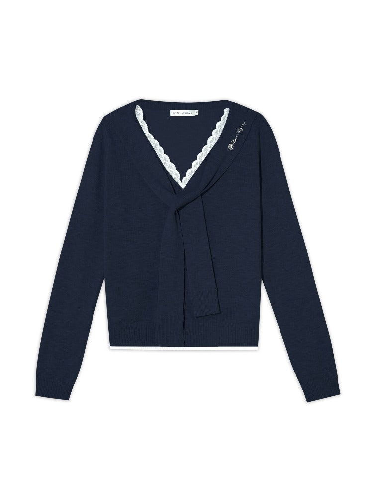 Lace Splicing Strappy Knitted Cardigans
